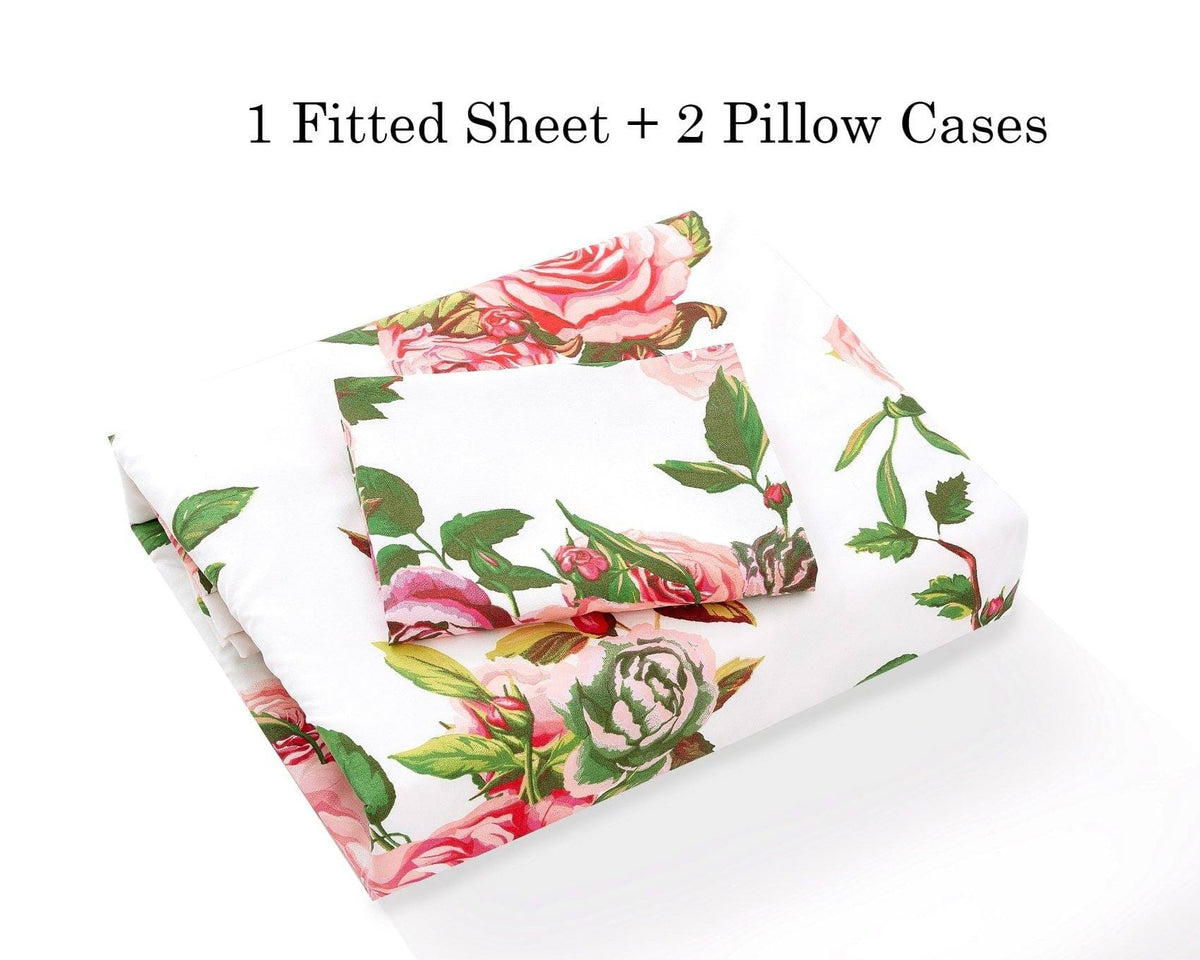 DaDa Bedding Romantic Roses Floral Fitted Sheet Set — Pink
