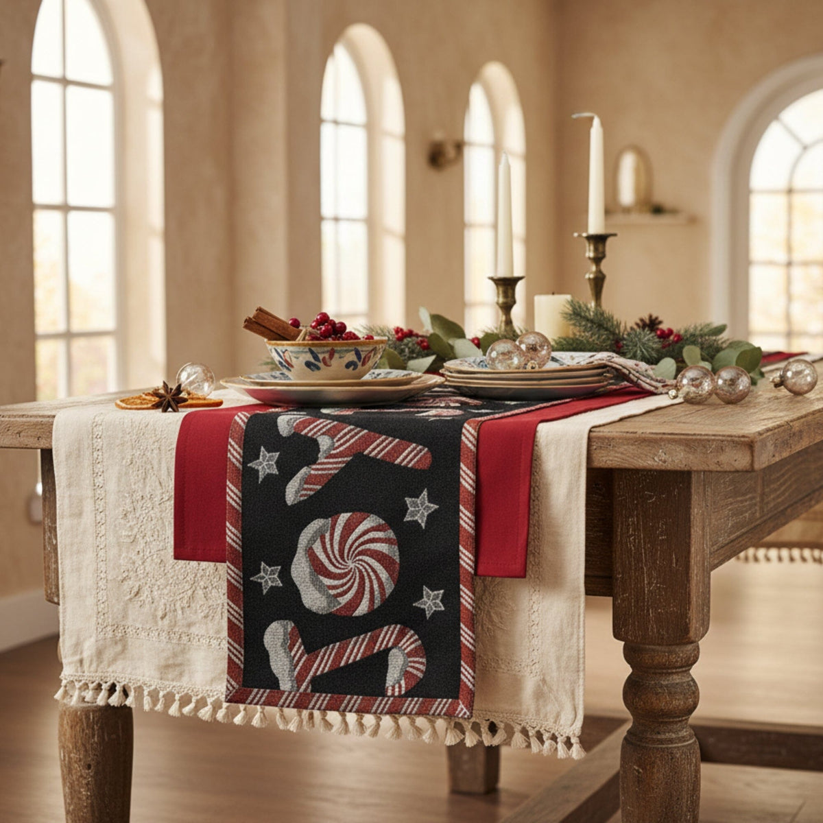 Peppermint Joy Christmas Table Runner