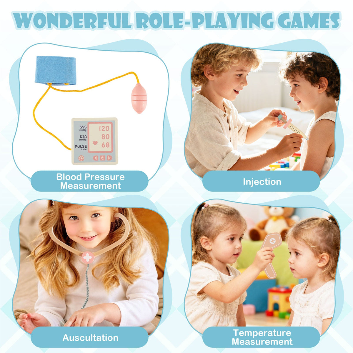 Kids' Wooden Doctor Pretend Play Hospital Set