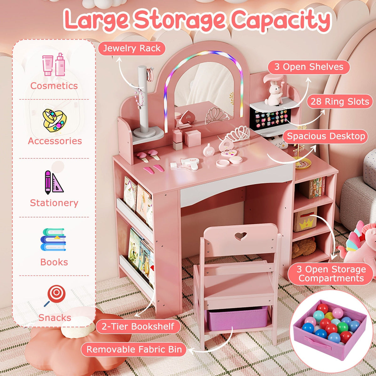 Kids' LED Light-Up Vanity Table & Chair Set