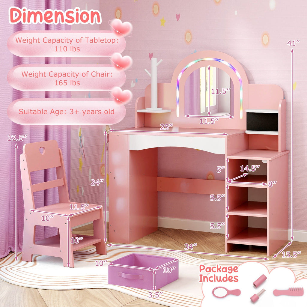 Kids' LED Light-Up Vanity Table & Chair Set