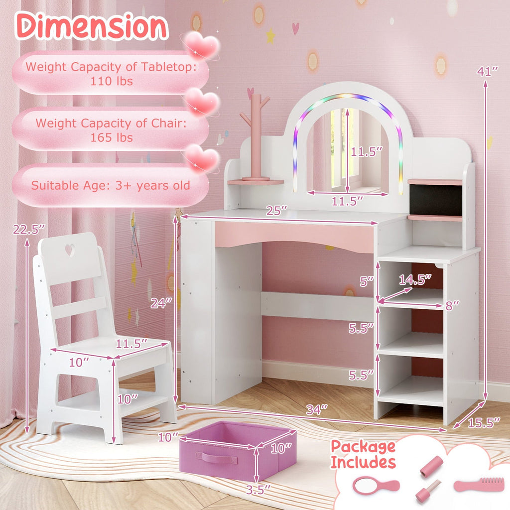 Kids' LED Light-Up Vanity Table & Chair Set