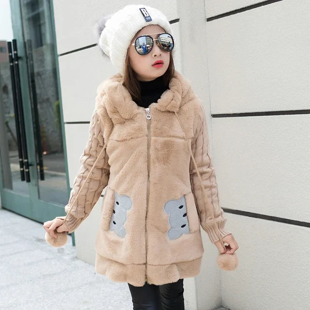 Girls’ Bear Faux-Fur Fleece Coat