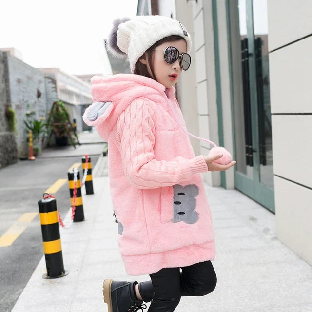 Girls’ Bear Faux-Fur Fleece Coat