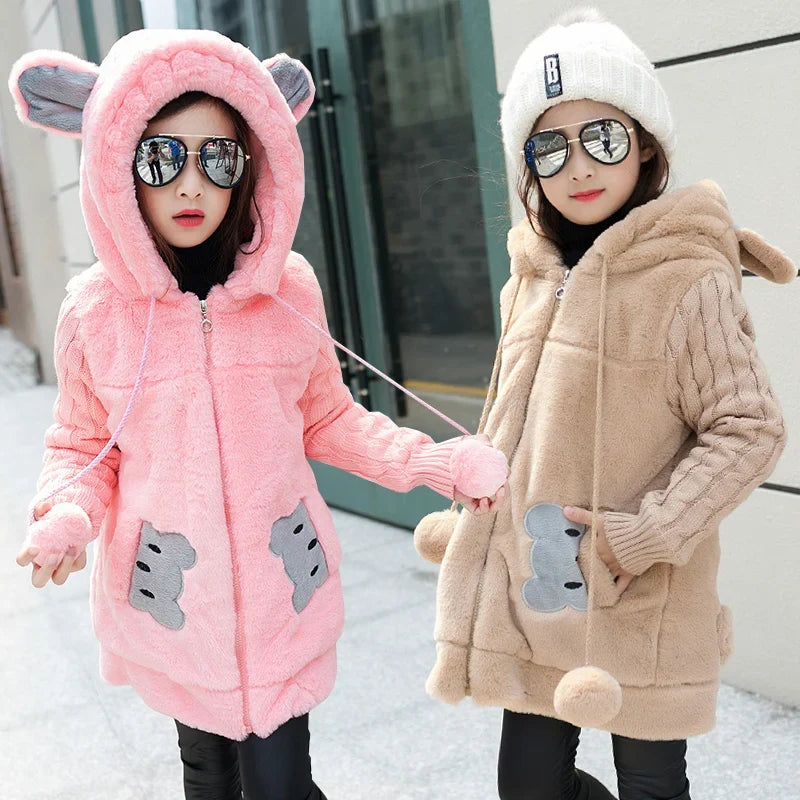 Girls’ Bear Faux-Fur Fleece Coat