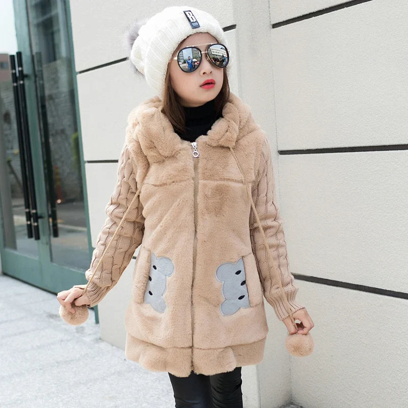 Girls’ Bear Faux-Fur Fleece Coat