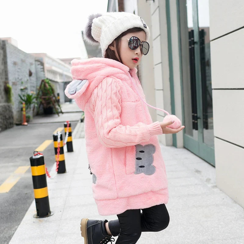 Girls’ Bear Faux-Fur Fleece Coat