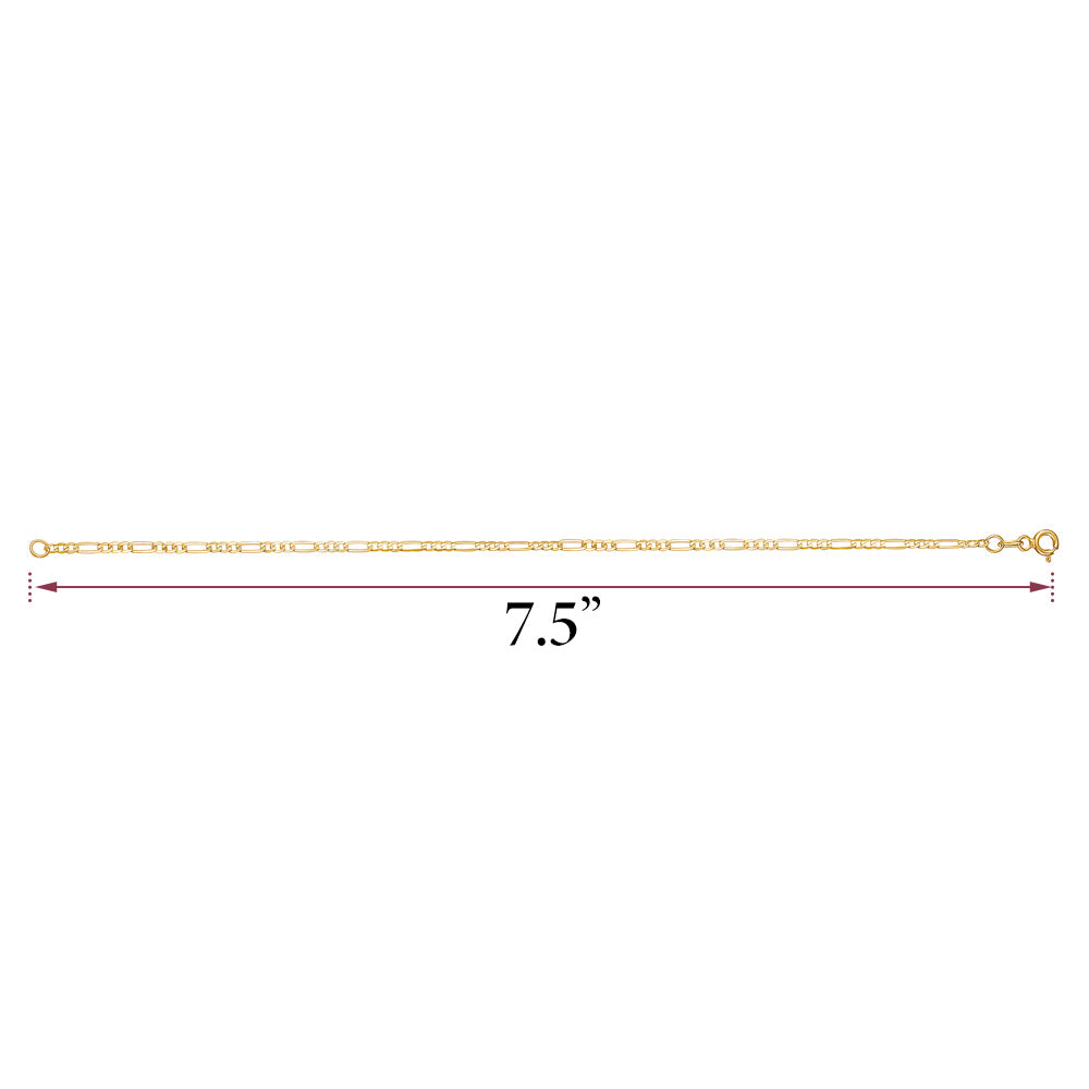 14K Solid Gold Men's Figaro Bracelet – 2mm
