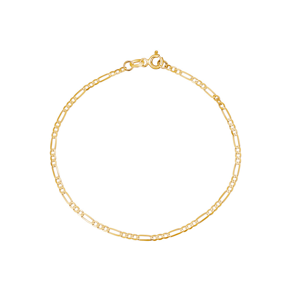 14K Solid Gold Men's Figaro Bracelet – 2mm