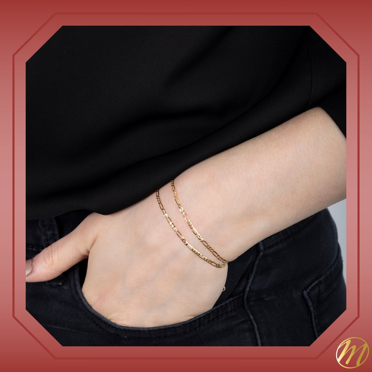 14K Solid Gold Men's Figaro Bracelet – 2mm