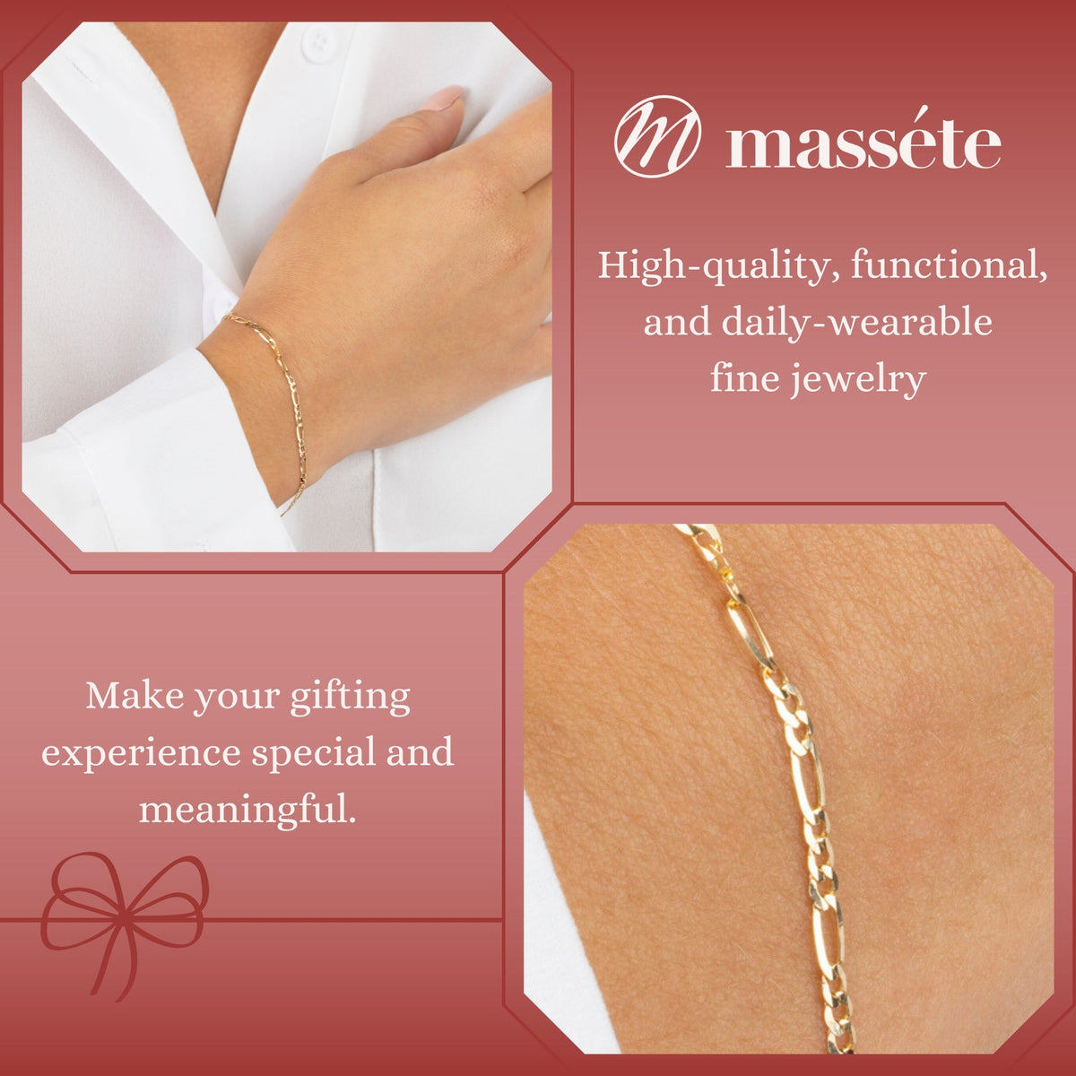 14K Solid Gold Men's Figaro Bracelet – 2mm