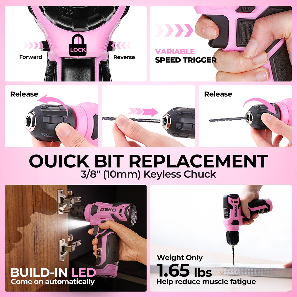 Cordless Drill & Household Tool Set, 119 Pieces