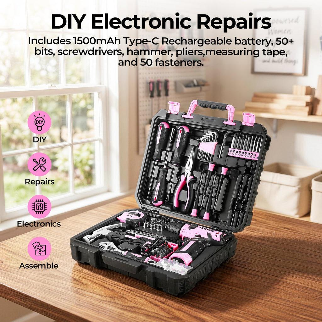 Cordless Drill & Household Tool Set, 119 Pieces