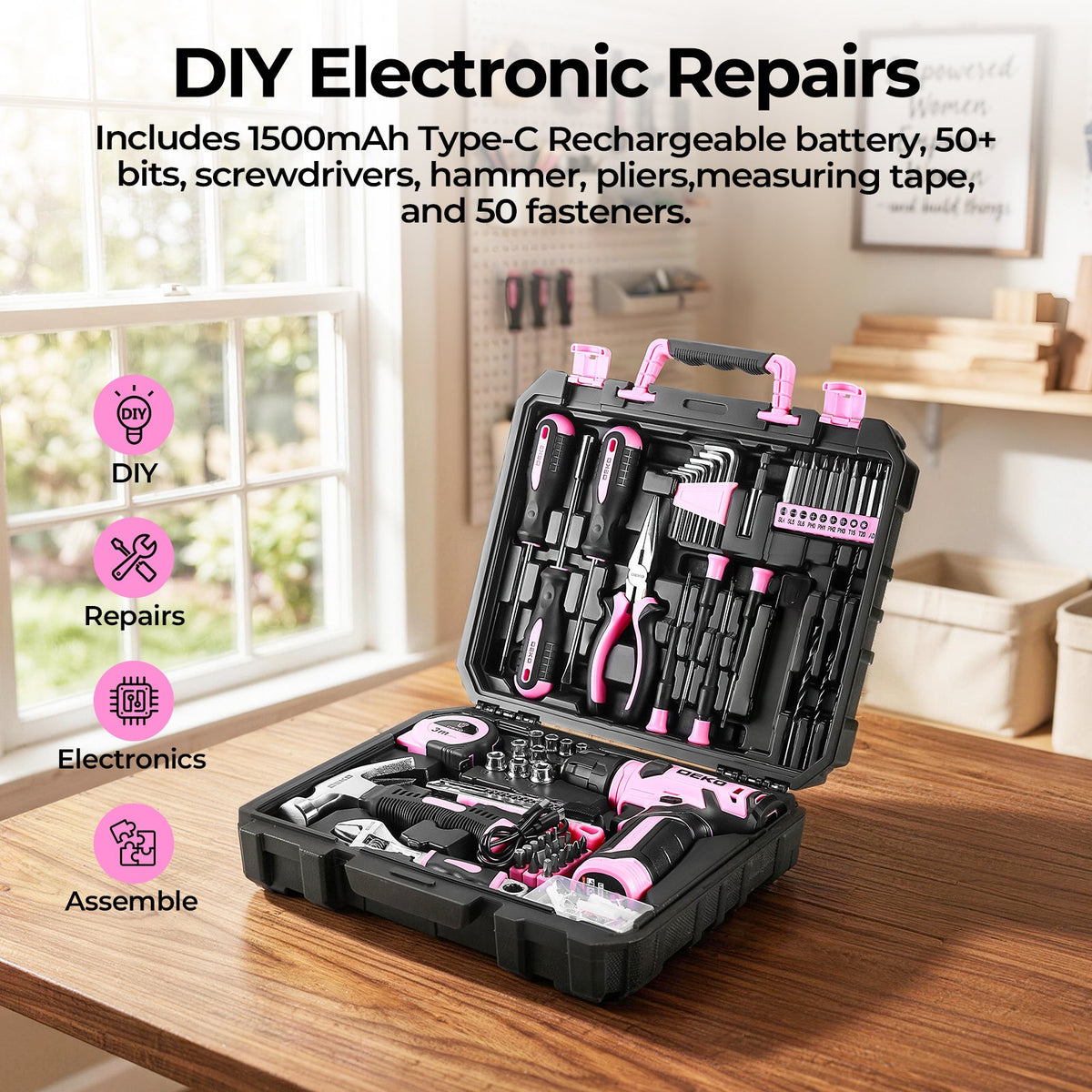 Cordless Drill & Household Tool Set, 119 Pieces