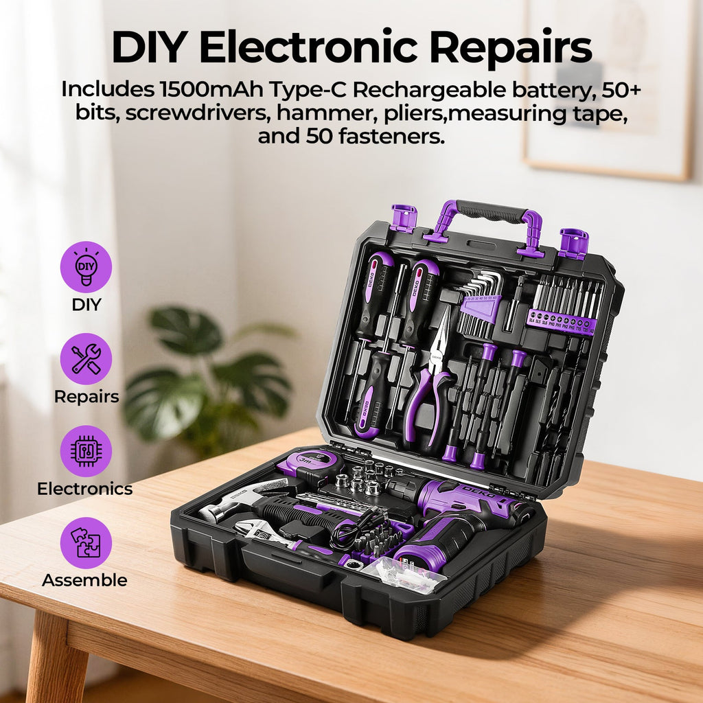 Cordless Drill & Household Tool Set, 119 Pieces