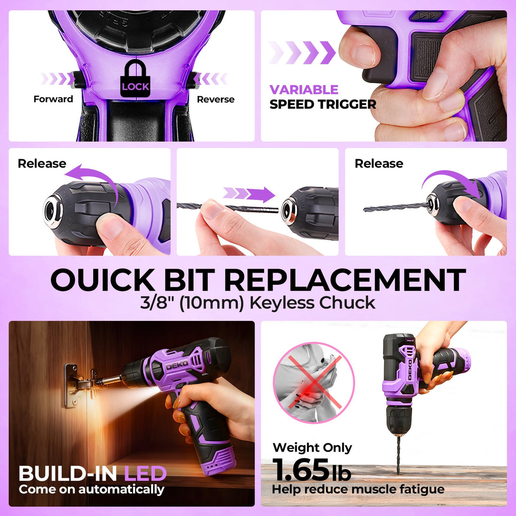 Cordless Drill & Household Tool Set, 119 Pieces