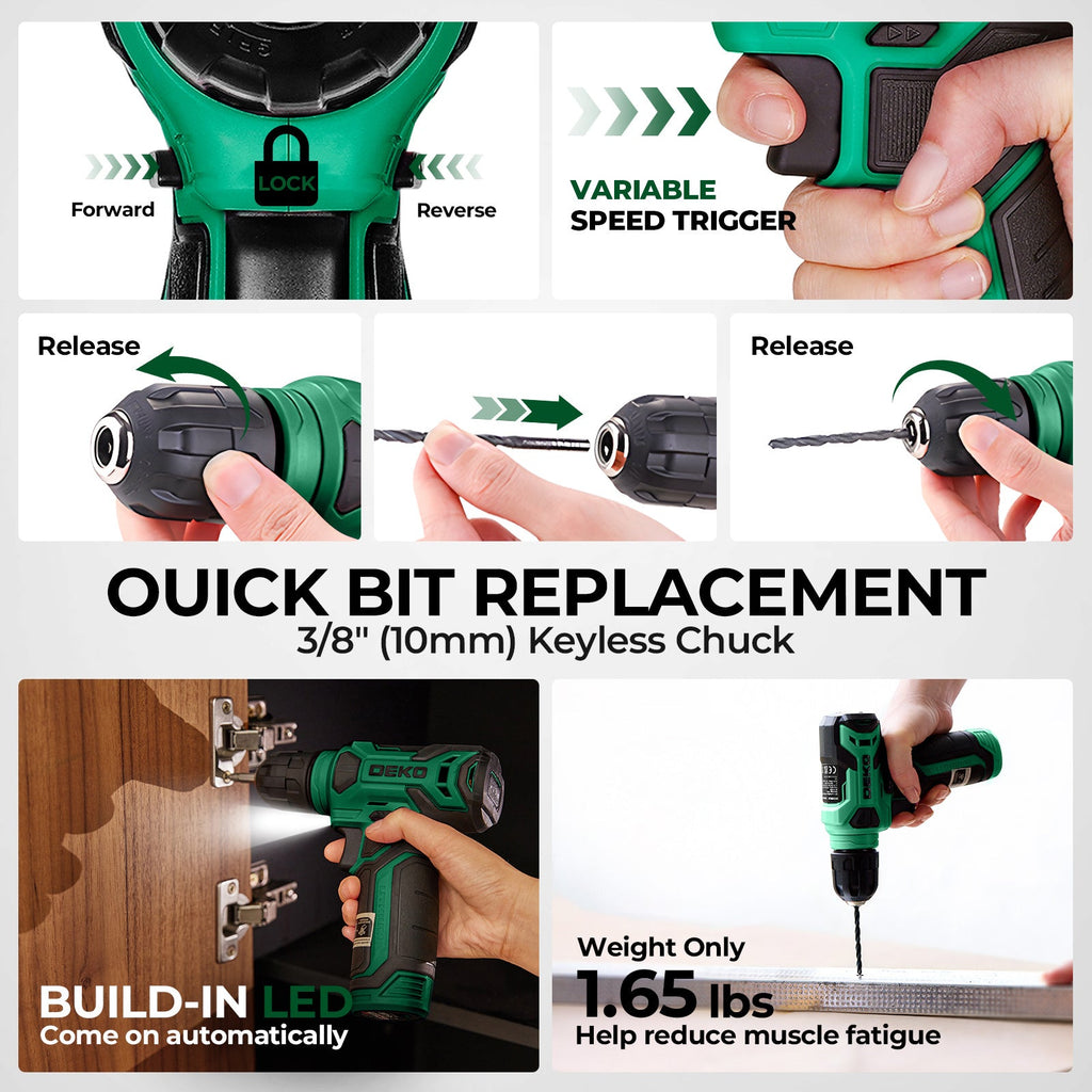 Cordless Drill & Household Tool Set, 119 Pieces