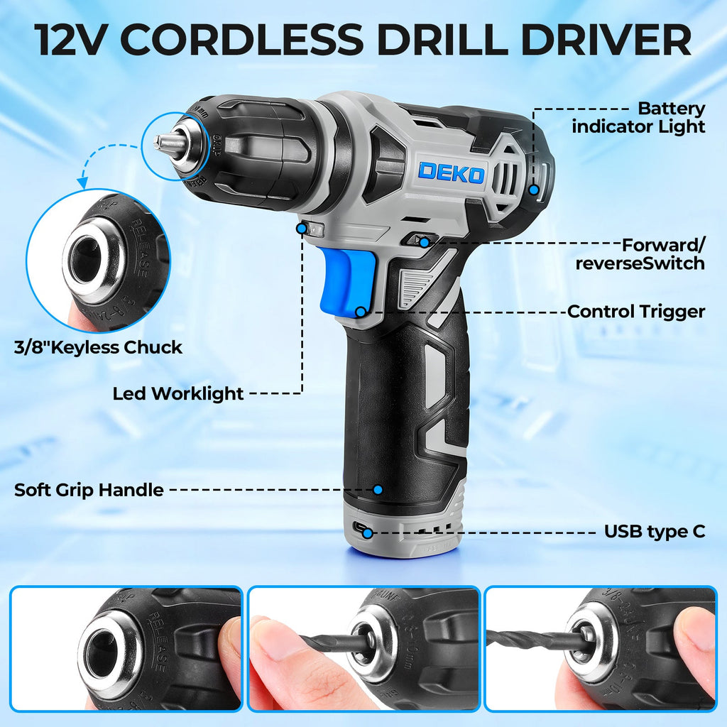 Cordless Drill & Household Tool Set, 119 Pieces
