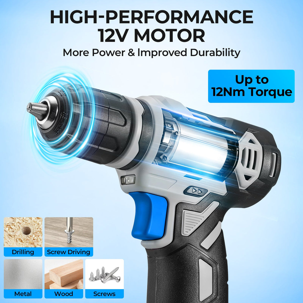 Cordless Drill & Household Tool Set, 119 Pieces