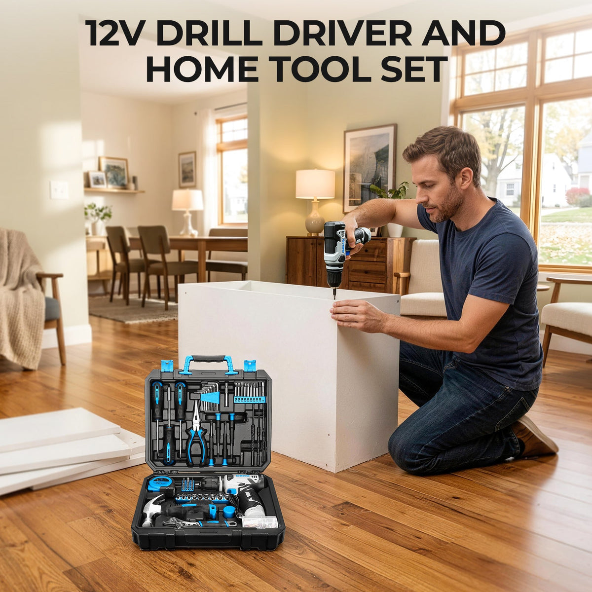 Cordless Drill & Household Tool Set, 119 Pieces