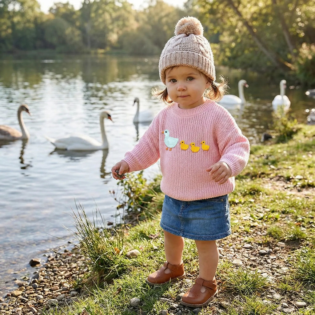 Baby Marching Ducks Embroidered Cotton Sweater