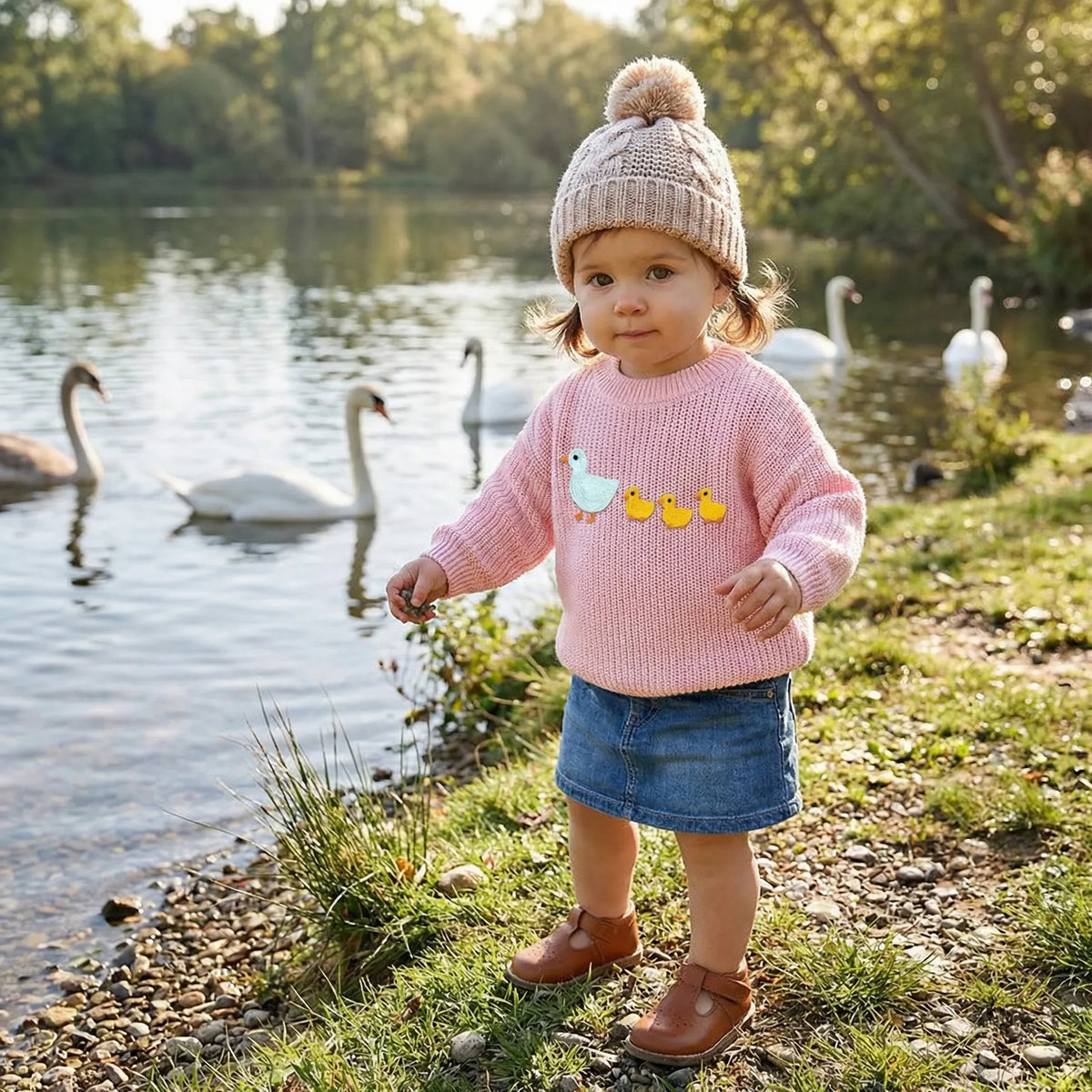 Baby Marching Ducks Embroidered Cotton Sweater