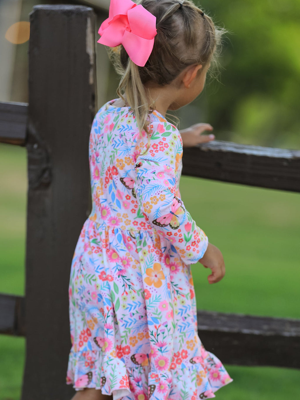 Girls' Butterfly & Floral Long-Sleeve Twirl Dress
