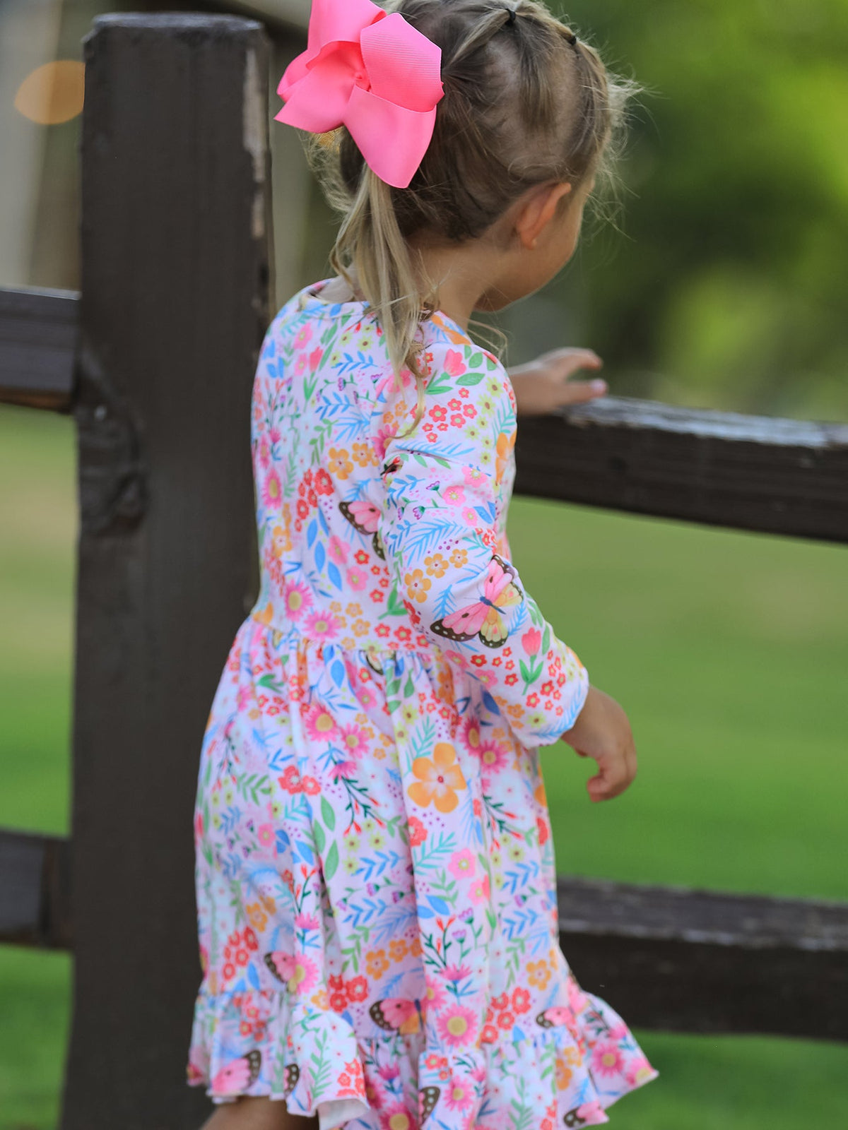 Girls' Butterfly & Floral Long-Sleeve Twirl Dress
