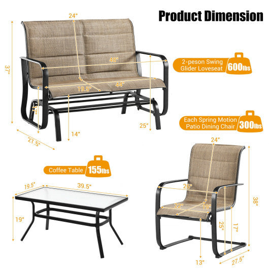 4-Piece Patio Set with Glider Loveseat & Coffee Table