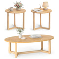 Nesting Coffee Table Set of 3 with Wood Veneered Top and Solid Rubber Wood Legs for Living Room