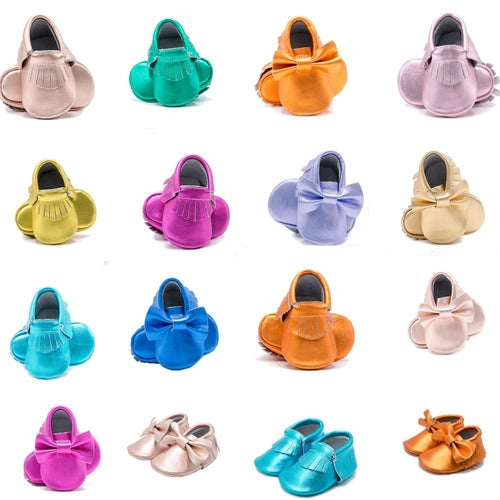 Baby First-Walker Slip-On Shoes – Fringe & Bow Styles