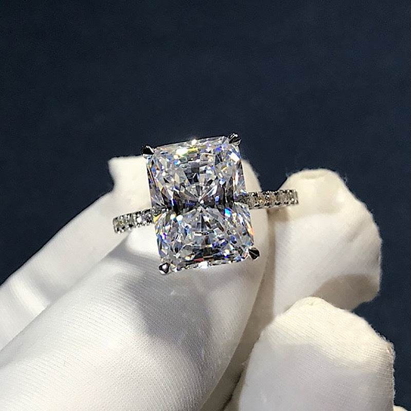 Radiant-Cut Cubic Zirconia Ring with Pavé Band