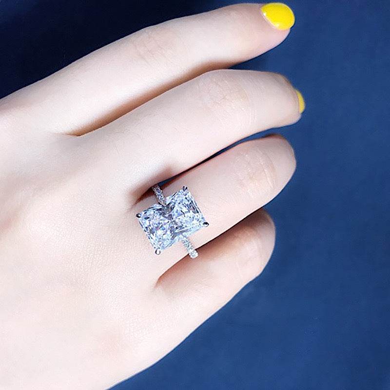 Radiant-Cut Cubic Zirconia Ring with Pavé Band