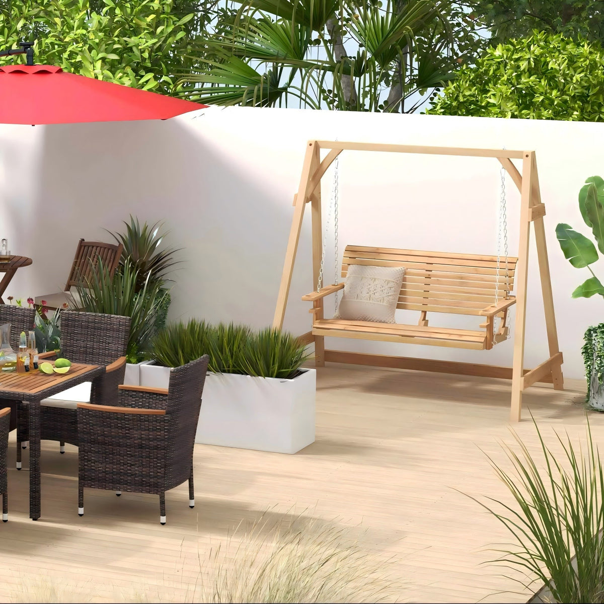 Outdoor Patio Furniture, Umbrella, Swing & Bistro Bundle