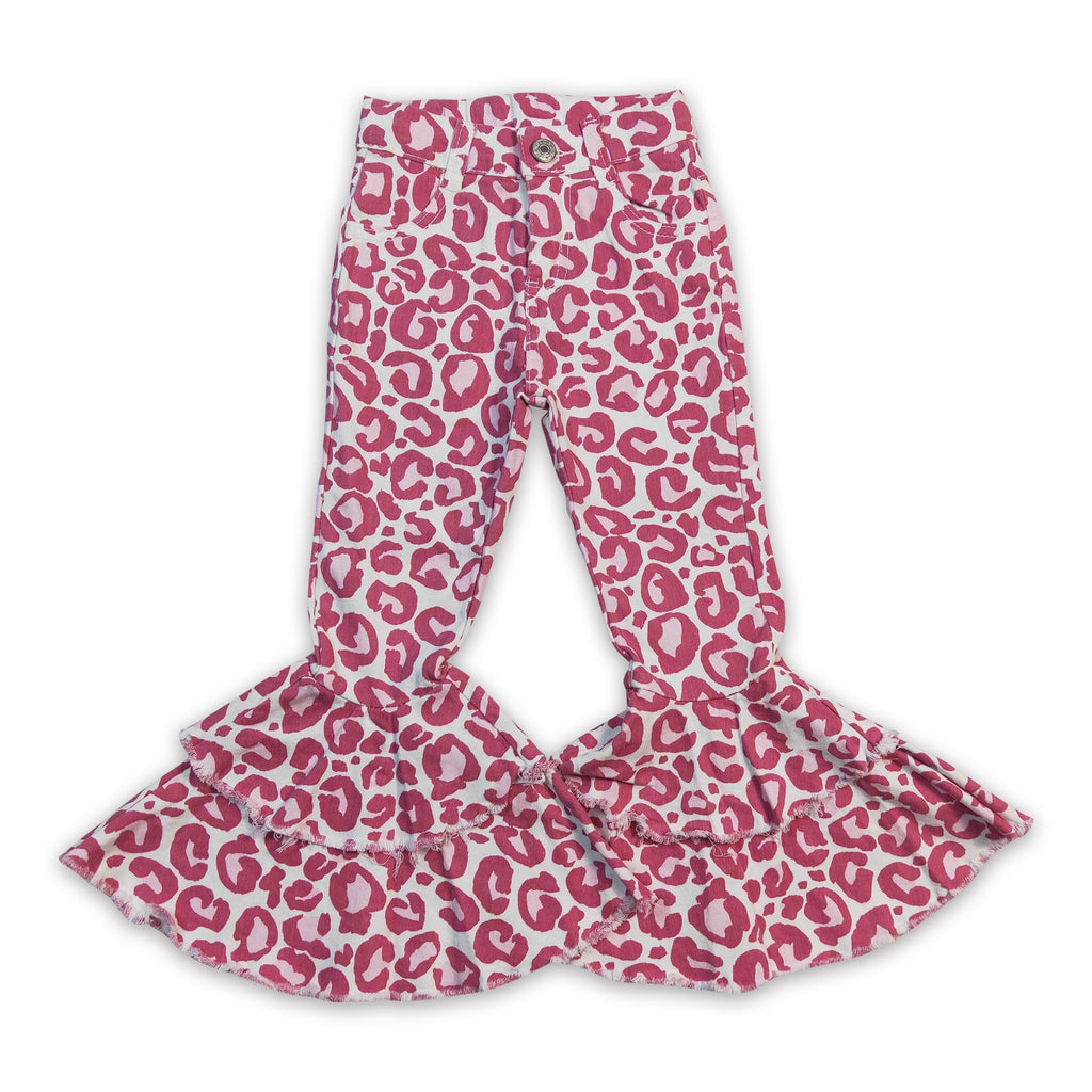 Girls' Pink Leopard Ruffle Denim Pants