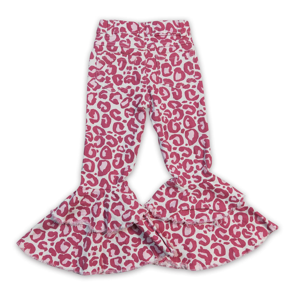 Girls' Pink Leopard Ruffle Denim Pants
