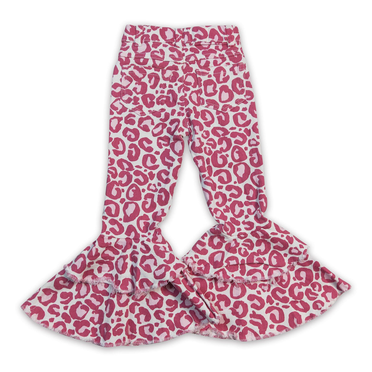 Girls' Pink Leopard Ruffle Denim Pants