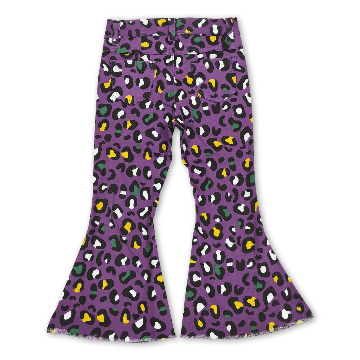 Girls' Purple Leopard Print Denim Pants