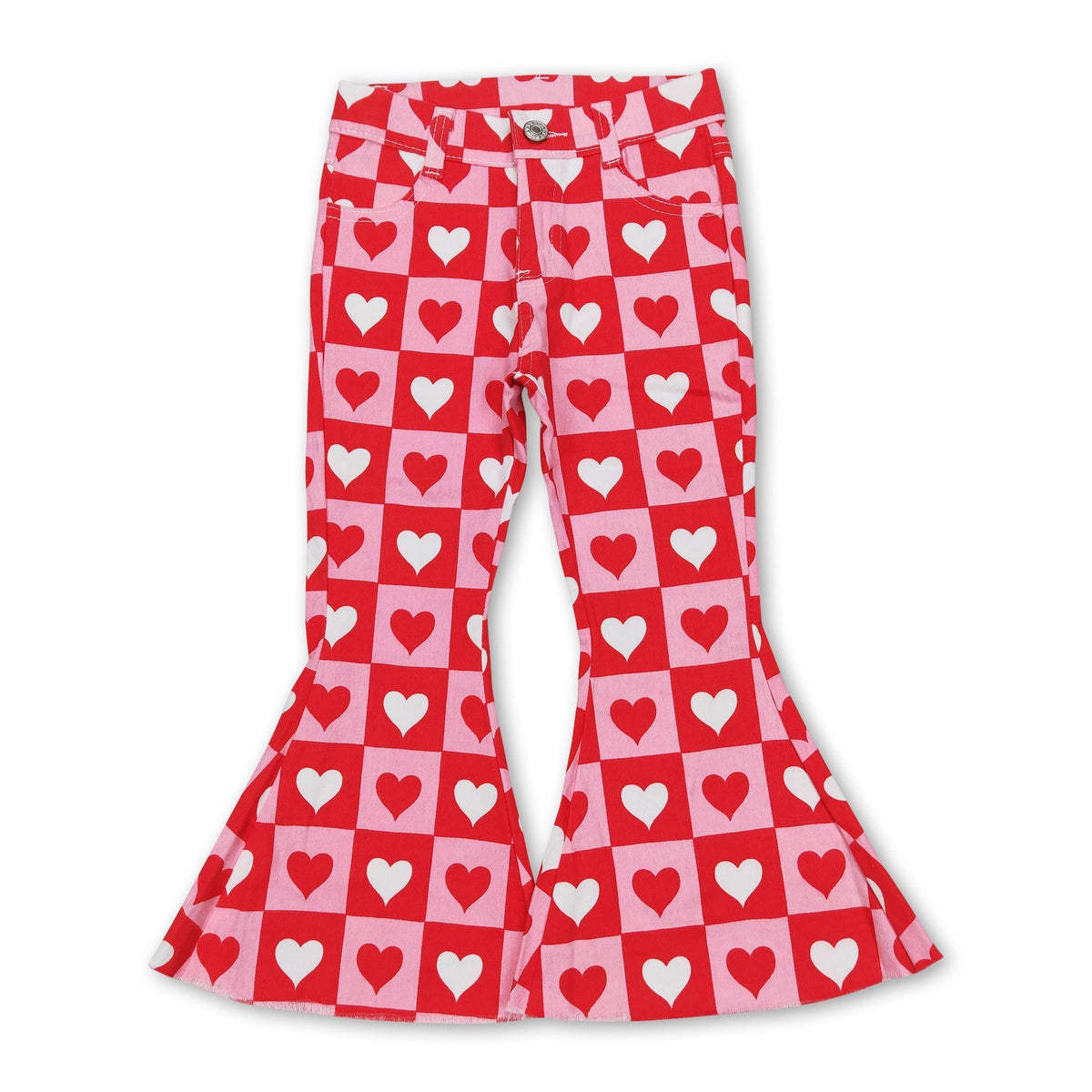 Girls' Plaid Heart Denim Pants