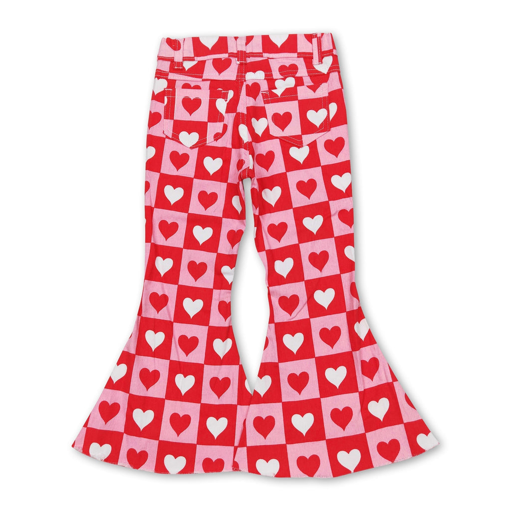 Girls' Plaid Heart Denim Pants