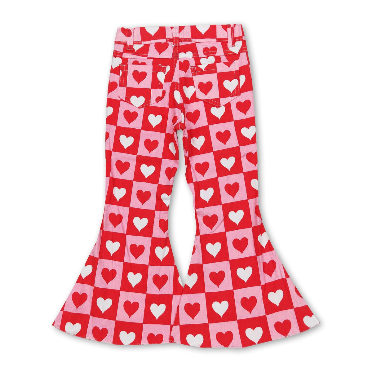 Girls' Plaid Heart Denim Pants