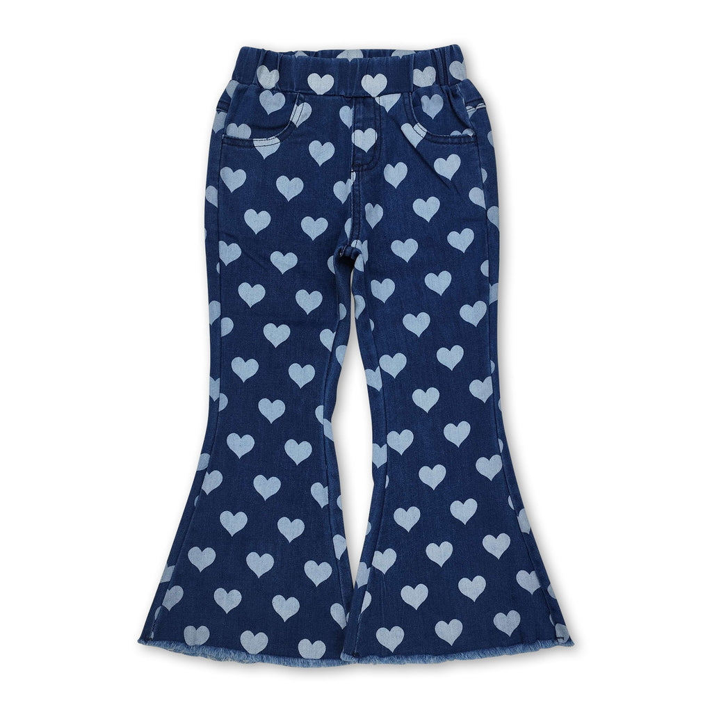 Girls' Heart Print Denim Pants