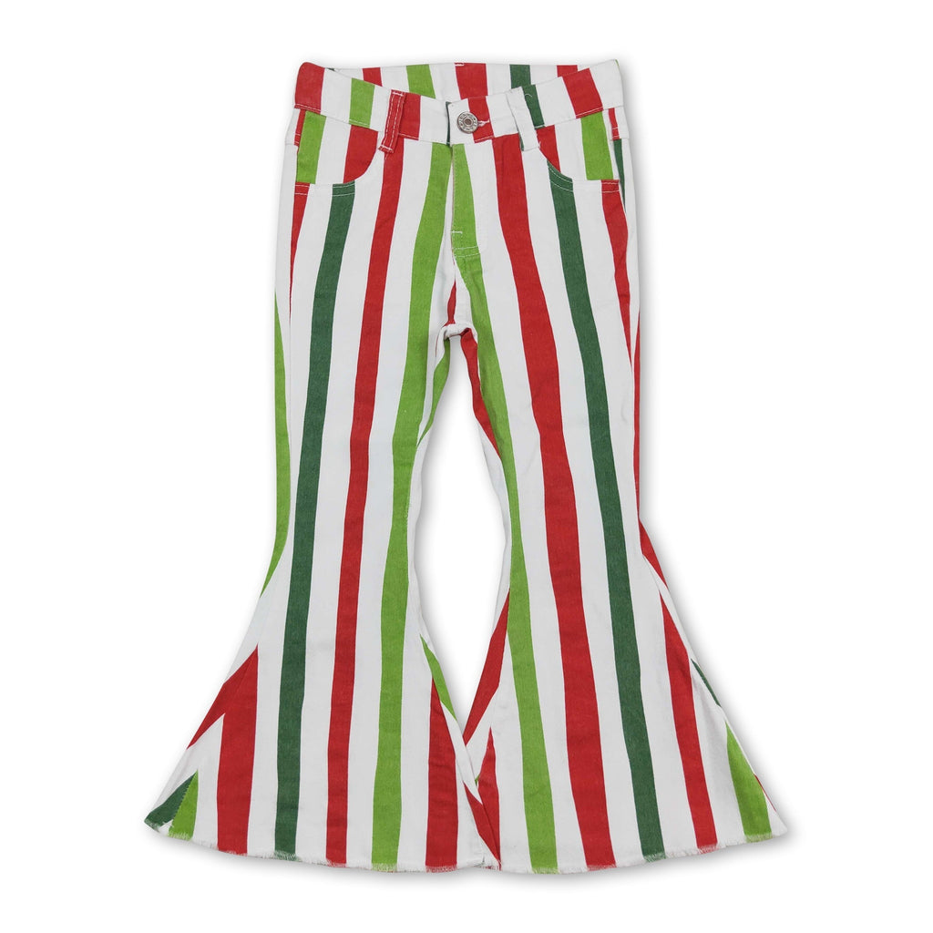 Girls' Red & Green Christmas Stripe Flare Jeans