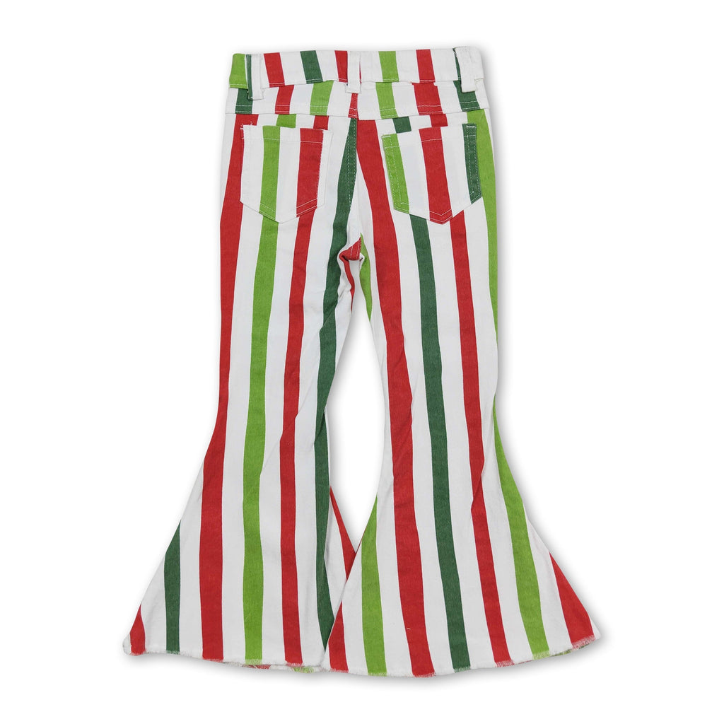 Girls' Red & Green Christmas Stripe Flare Jeans