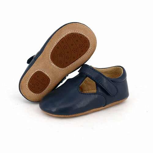 SKEANIE Navy Leather T-Bar Baby Pre-Walker Shoes