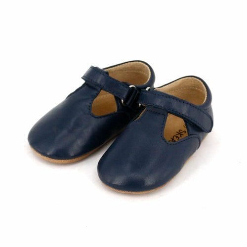 SKEANIE Navy Leather T-Bar Baby Pre-Walker Shoes