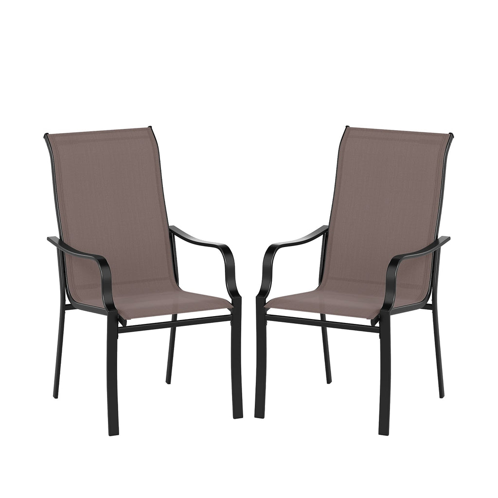 Patio Dining Chair Set of 2 with Wide Seat and Heavy-Duty Metal Frame-Brown