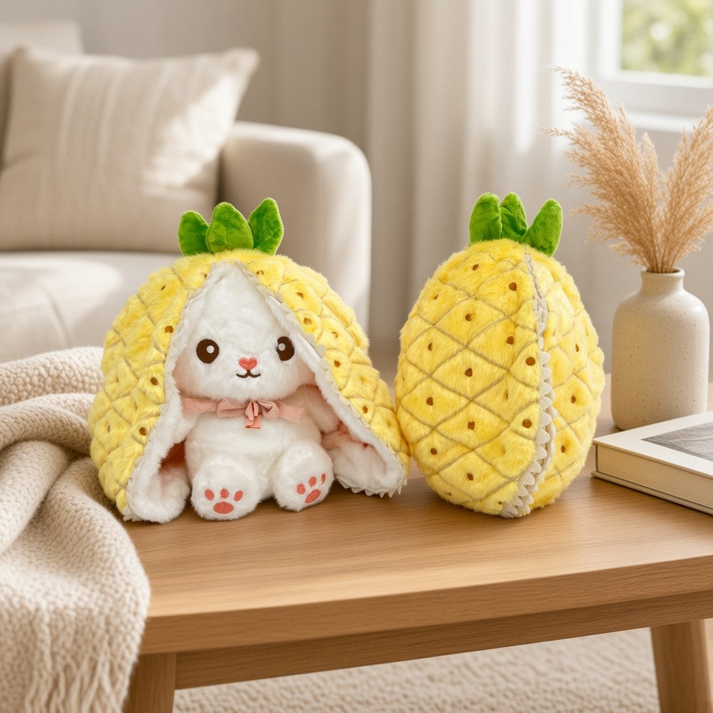 Reversible Strawberry & Carrot Bunny Plush Toy