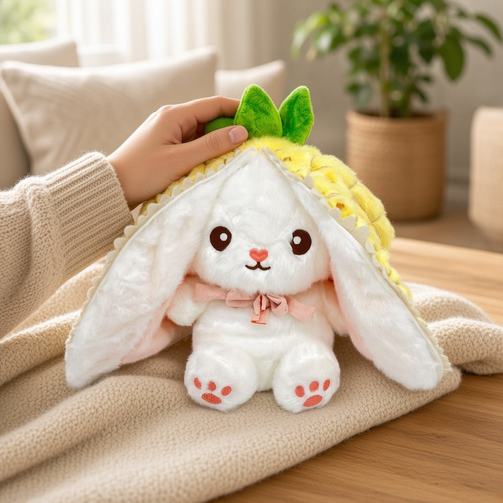 Reversible Strawberry & Carrot Bunny Plush Toy