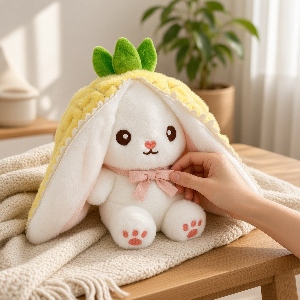 Reversible Strawberry & Carrot Bunny Plush Toy